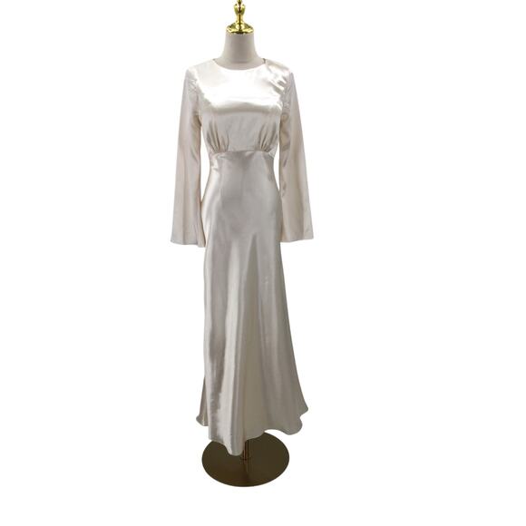 AW BRIDAL 16 2X plus Ivory Ginevra satin Long Sleeve formal maxi dress NEW B160 - Picture 3 of 9